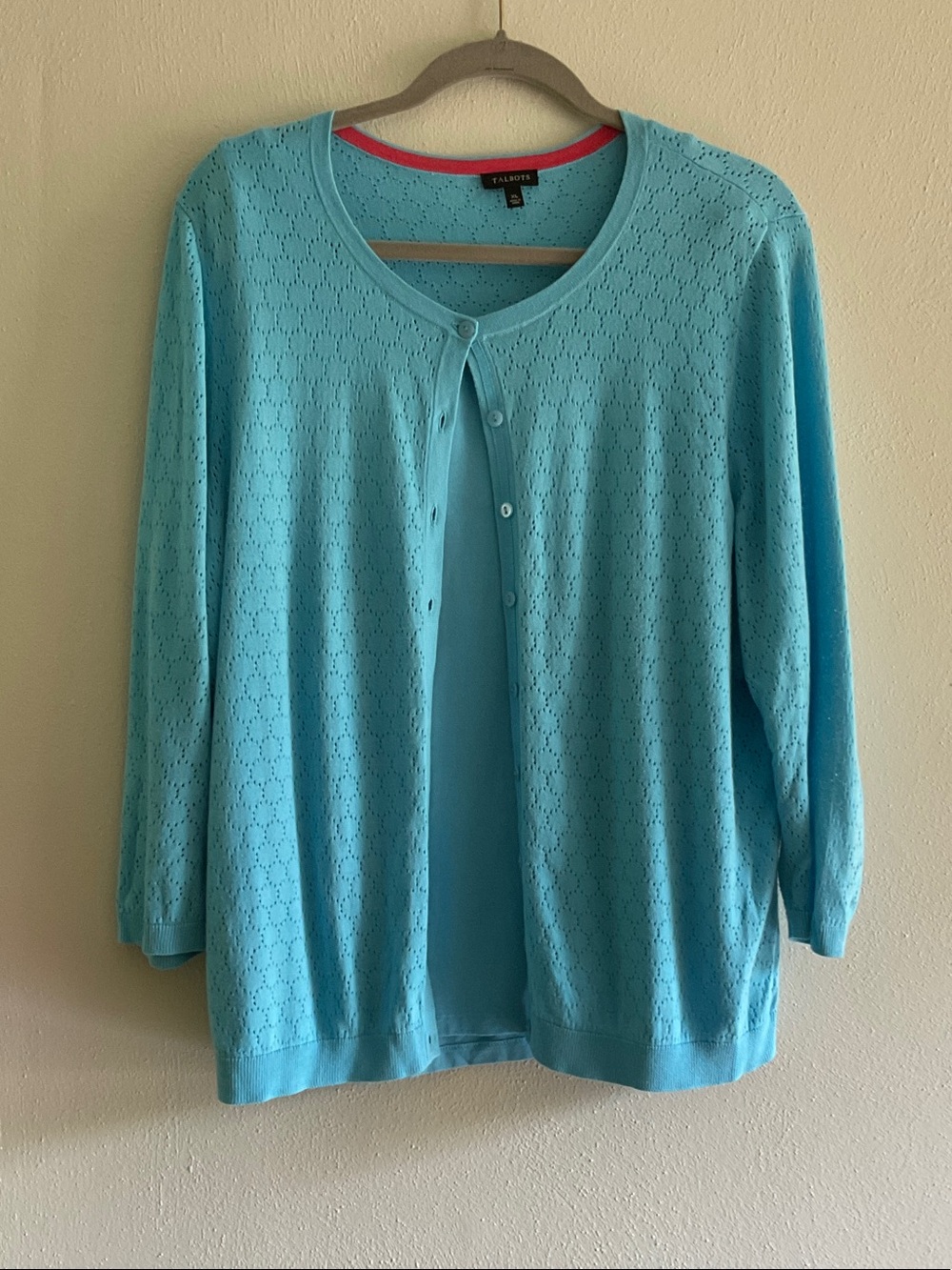 Talbots Aqua Pointelle Button-Front Cardigan